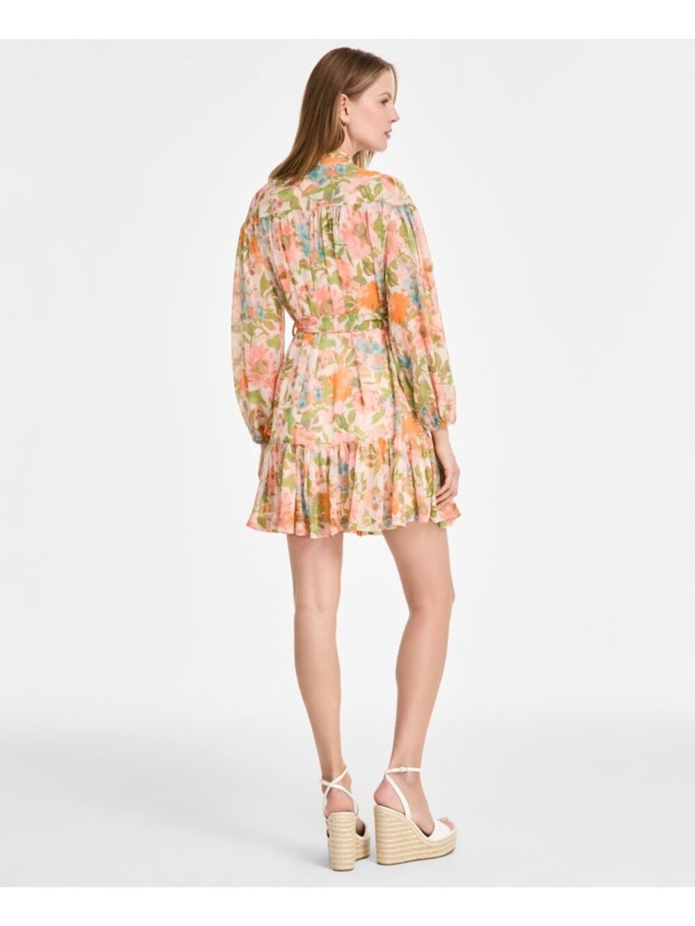 Taylor Women's Printed Button-Front Long-Sleeve Button Dress Orange Size 16 $128 - Picture 5 of 6